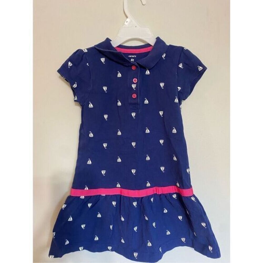 Little girls, blue and white‎ sailboat short sleeve Carters  dress size 4T